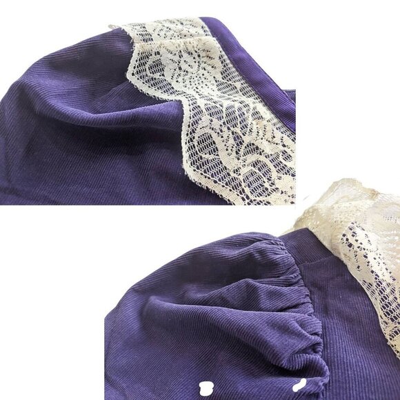 Rare Vtg 70s PRINCESS KAIULANI Purple Corduroy Prairie Kailihiwa Kaftan Dress Sz - Picture 4 of 8